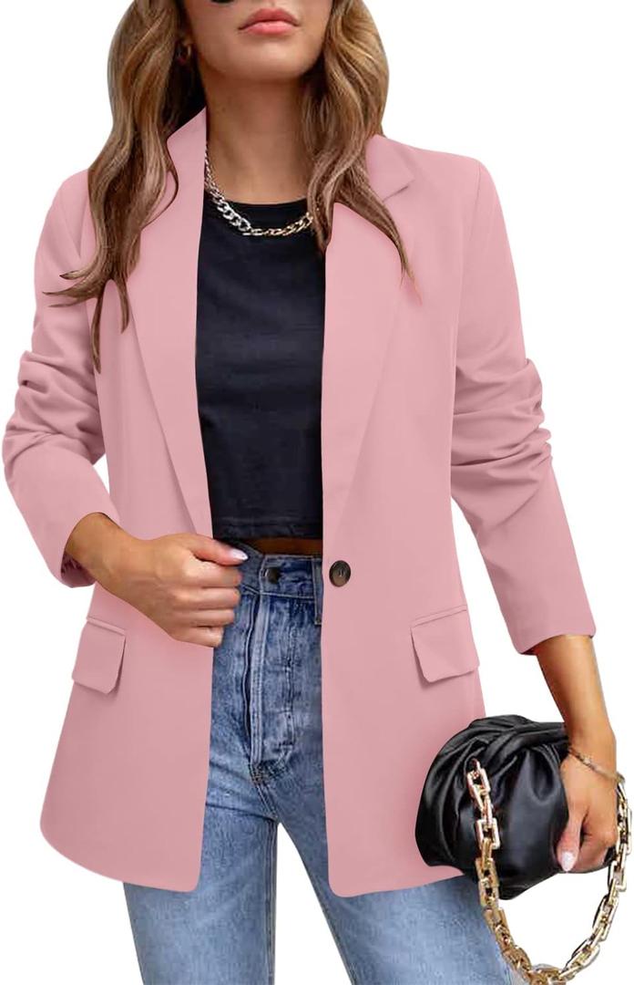 CRAZY GRID Womens Casual Blazer Jacket Long Sleeve Open Front Work Office Blazer Lapel Button Jacket, XX-Large
