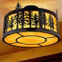 TOCHIC Rustic Semi Flush Mount Ceiling Light, 21.4" D Farmhouse Drum Ceiling Light Fixtures Western Flush Mount Chandelier Lighting for Dining Living Room, Kitchen, Entryway, Foyer, Cabin, 5 Lights