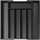 Besilord Expandable Utensil Organizer Silverware Organizer for Kitchen Adjustable Utensils Holder Bamboo Large Flatware Silverware Cutlery in Drawer (7 Slot, Black)
