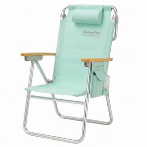 SUNNYFEEL Premium High Back Beach Chair for Adults, Heavy Duty All Aluminum Folding Beach Chair Supports 500 LBS, 5-Position Reclining Tall Beach Chair with Wooden Armrests & Head Pillow, Teal