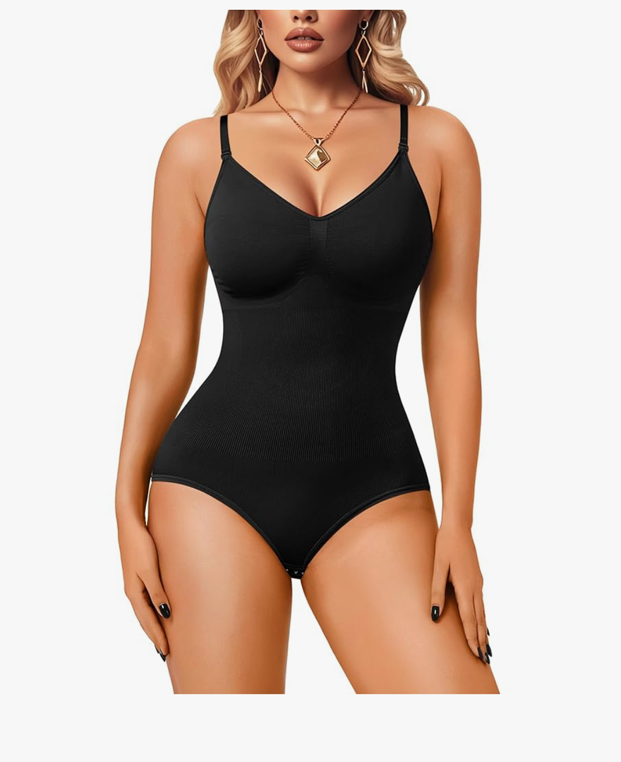 Irisnaya Women Slimming Bodysuits Shapewear Tops Tummy Control Body Shaper Spaghetti Strap Camisole Leotards Bodycon Jumpsuit size M,L