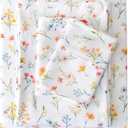 Viviland Floral King Sheet Set - 4 Piece Vintage Botanical Flower and Leaves Patterned Bed Sheets - Soft, Breathable Microfiber Sheets with Deep Pocket, Non-Slip Fitted Sheets & Pillowcases