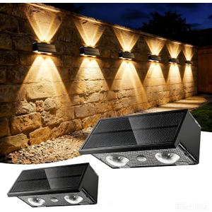 Solar Fence Lights Outdoor, 100LM Fence Lights Solar Powered, 9 Color Modes, Up and Down LED Focused Beam, 12H Dusk to Dawn Glow for Pool/Patio/Wall/Backyard - 2 Pack, Matte Black