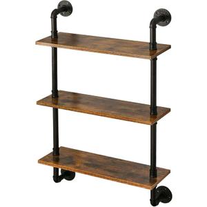 IBUYKE Industrial Pipe Shelves, Pipe Floating Shelves, Rustic Wall Mount Bookcase, 3-Tiers, 23.6" Metal Bracket Storage Wall Shelf for Bedroom, Kitchen, Living Room, Bathroom RF-TM003