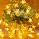 Minetom Star String Lights Battery Operated - 17 ft 50 LED Star Fairy String Lights with Timer, Waterproof for Indoor Bedroom Tent Loft Bed Patio Party Wedding Ramadan Decorations, Warm White