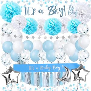 EpiqueOne 68-Piece “It’s A Boy” Baby Shower Party Decor Kit | Includes a Banner, Tissue Paper Pom Pom, Rose Gold Balloons & More | Easy to Assemble | For Gender Reveal & Baby Shower Decorations