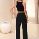 Heymoments Women's Wide Leg Pants add Tops High Waisted Sport Athletic Jogger Running Walking Sweatpant Set (Black, XXL)