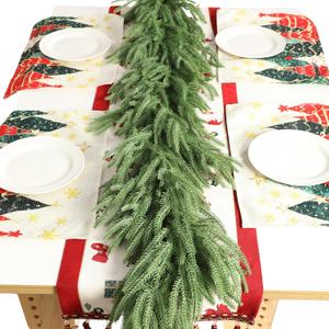 9 FT Christmas Norfolk Pine Garlands, Real Touch Artificial Christmas Garland,Thick and Lush,Soft Bendable, Green Garland for Table Wall Fireplace Indoor Outdoor Christmas Decorations