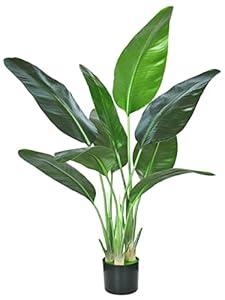 HAIHONG Artificial Bird of Paradise Plant, Faux Palm Tree Potted Plant with Real Touch Leaves, Fake Trees for Home Living Room Office Indoor Outdoor Decor(4FT-1Pack)