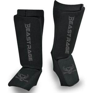 BEAST RAGE Shin Guards for Muay Thai, Kickboxing, MMA Leg Guards Martial Arts Taekwondo, Boxing, Elasticated Sock Padded Leg Instep Pads, Shin Pads,Sparring Training, Karate BJJ (Small, BLACK)