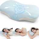 Cervical Pillow for Neck and Shoulder Support, Memory Foam Ergonomic Contour Orthopedic Bed Pillows with Adjustable Height & Breathable Pillowcase for Side, Back, Stomach Sleepers(Blue) (Cloud Bean)
