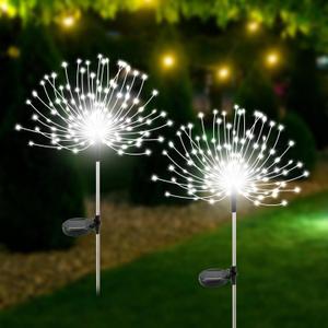Solar Garden Lights Outdoor Waterproof, 2 Pack 120 LED Solar Firework Lights Decorative Garden Dcor Outside for Flowerbed Pathway Party Christmas Decoration, White