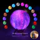 LOGROTATE Moon Lamp, Kids Night Light, 16 Colors Galaxy Lamp 3D Printing LED Moon Light with Stand, Remote&Touch Control, USB Rechargeable Gift for Women Kids Birthday, Bedroom Home Decor, 5.98 inch