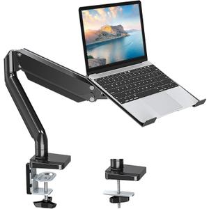 MOUNT PRO Laptop Stand Desk Mount, 2 in 1 Function Monitor Laptop Mount, Aluminum Laptop Arm Fits Max 17" Notebook and 32" Computer Screen, Single Monitor Mount with Laptop Tray, Holds up to 17.6lbs