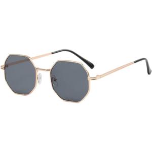 ENTHYI Hexagon Polarized Sunglasses for Women/Men Vintage Octagon Metal Sun Glasses Polygon Glass Square Shades (Gold Black)