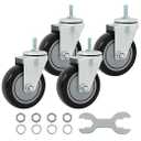 Finnhomy Swivel Caster Wheels 4 Inch Threaded Stem Casters Set of 4 Heavy Duty 3/8"-16 x 1 Anti-wear Polyurethane Industrial Castor Wheels for Cart/Furniture Load Bearing 2200 Lb Smooth Caster Black