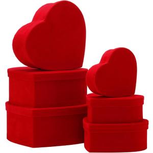 Cholemy 6 Pcs Valentine's Day Nesting Gift Boxes with Lids Valentines Velvet Gift Boxes Stacked Red Heart Design in 6 Assorted Sizes for Giving Decorative Wrapping Present