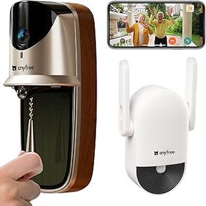 anyfree Solar Video Doorbells Camera Wireless with Chime Pro (2nd), 2K HDR Wide-Angle, AI Smart Motion Detection, 2.4/5G WiFi, 2-Way Talk, No Subscription Local/Cloud, Night Vision, Works with Alexa