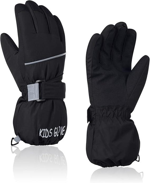 Kids Gloves for winter Waterproof Boys Snow Ski Gloves Toddler Boys Girls Warm Snow Mittens Black Medium