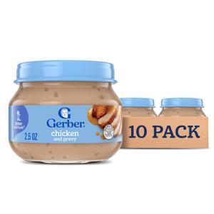 Gerber Stage 2, Chicken and Gravy Jar, Baby Food, Mealtime Poultry Puree, 10-Pack (EXP 05/31/26)