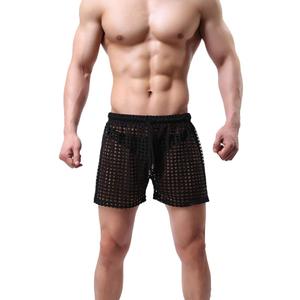 Linemoon Men's Mesh Shorts Sexy Lounge Hollow Boxer Underwear (Large, Black)