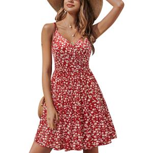 STYLEWORD 2024 Womens Summer V Neck Dresses Sun Spaghetti Strap Petite Sundress Casual Beach Hawaiian with Pocket (Floral46-412, S)