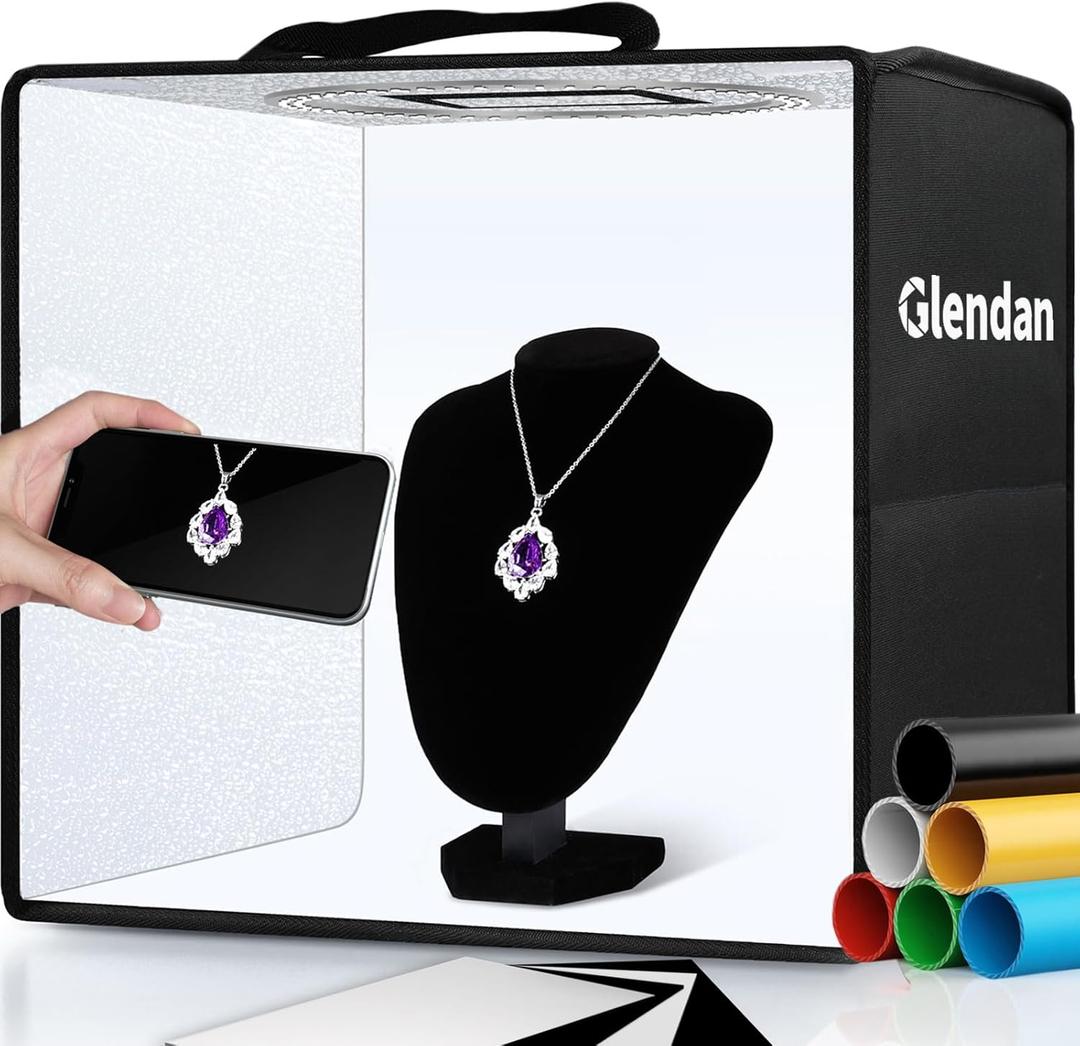 Glendan Portable Photo Studio Light Box,12"x12" Professional Dimmable Shooting Tent Kit with 112 LED Lights & 6 Backdrops for Jewelry and Small Items Product Photography (12*12 Inch)