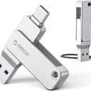 ORICO 64GB Dual USB Flash Drive USB-C & USB-A Mini Thumb Drive Read Speed Up to150MB/s for iPhone 15/16/17, Android, Tablets, Laptops, Mac, Windows Plug and Play-EB05