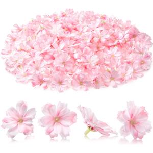 WILLBOND 200 Pieces Mini Faux Flower Heads Cherry Blossom Flowers for Crafts Artificial Silk Plum Blossom Heads for Graduation Cap Home Room Wedding Party Marriage Car Hats, 1.8 Inch (Pink)