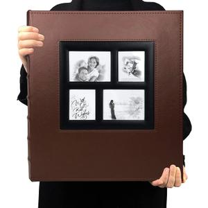 RECUTMS Self Adhesive Photo Album Scrapbook Album 60 Magnetic Double Sided Pages Leather Hardcover 13.3 x 13.4 (Inches) Large Leather Family Photo Albums with Sticky Page(Brown)