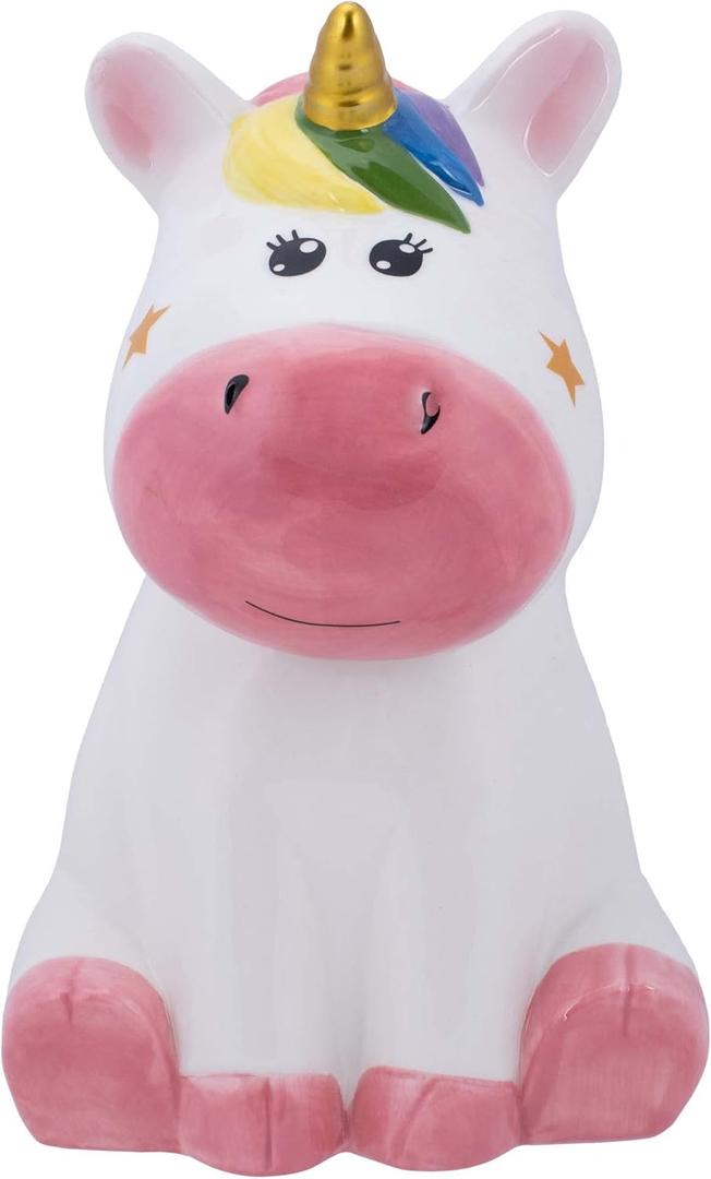 Dolomite Ceramic 10 x 7.3 Everyday Cookie & Candy Jar with Airtight Lid: Perfect for Kitchen Canisters, Pet Treat Containers & Decorative Magical Storage, Rainbow Unicorn With Stars