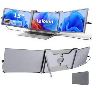 15" Laptop Screen Extender, 1080P FHD IPS Triple Portable Monitor for 15"-17.3" Laptop, Plug & Play Monitor Extender with USB-C/HDMI Port for Mac/Windows/Chrome/Android, Gray (Grey)