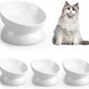LoeJan Elevated Cat Food Bowl, 5 Oz Ceramic Raised and Tilted Water Bowl, Anti Vomiting and Protect Pets' Spines Dishes for Small Dog, Fat Faced Cat, Kitten (White, 4 Pack)