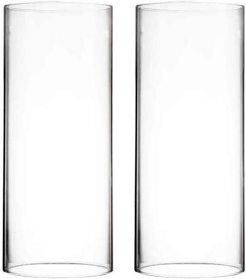 CYS EXCEL 2 PCS (H:10" D:4") Open Ended Glass Hurricane Candleholder Tube Shade | Open Flame Candle Chimney Tube Cover | Bottomless Cylinder