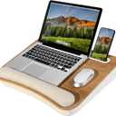LAPGEAR Portable Laptop Lap Desk with Pillow Cushion, Anti-Slip Strip, Tablet or Phone Storage Slot, Pen and Pencil Pocket, and Wrist Rest - White Oak Woodgrain - Fits 15.6" Laptops - Style No. 91349