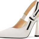 Slingback Heels for Women Closed Pointed Toe High Heels Bowknot Knitted Dress Work Wedding Pumps Shoes (9, White)