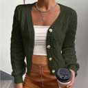 Verdusa Women's Cable Chunky Cardigan Sweaters Button Up Short Fall Outerwear Clothes (Green, M)