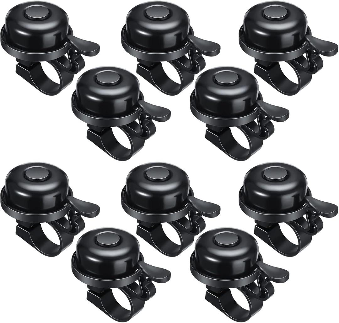 BBTO 10 Pcs Aluminum Alloy Clear Sound Bike Bell Black Loud Crisp Bicycle Bell Scooter Tricycle Mountain Bike Accessories for Boy Girl Kids Adults, Left and Right