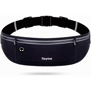 Running Belt for Women & Men - Slim Phone running belt with Water-Resistant Phone Holder, 3 pockets Adjustable Waist Strap, Reflective Safety Design for Running, Hiking, TravelFitness(Black)
