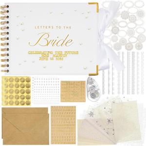 8.5 x 7 Inch Wedding Guest Book Letters to The Bride Scrapbook Wedding Memory Book Bridal DIY Blank Paper Scrapbook Photo Album Guest Sign with Pearl Stickers, Metallic Letters, Bows