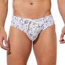 Mens Removable Pad Quick Dry Print Swim Briefs Adjustable Drawstring Surfing Short (Large, Flower/White)