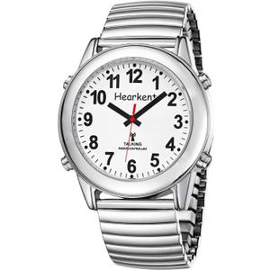 Atomic American English Talking Watch Speaks Clear and Loud Time, Date and Alarm time Stretch Band is Best Gift for Senior,Visually impaired, or Blind People (Silver)