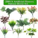 20PCS Fake Flowers UV Resistant Artificial Plants & Faux Shrubs - Outdoor Plastic Greenery Stems for Garden Porch, Window Box Planter, Home Decor(Pot Not Included)