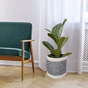 Jute Planter Basket Woven Basket for 8" Flower Pot Floor Indoor Planters, 10” x 10” Storage Organizer Basket Rustic Home Decor, Boho Storage EarthFriendly Planter (10x10 Inches, Black Design 25)