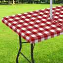 Moukeren Outdoor Tablecloth with Umbrella Hole - Patio Table Cloth Zippered Rectangle 60x85 Inch, Buffalo Plaid Table Covers Water Resistant for Patio Spring Summer Picnic BBQS(Red)