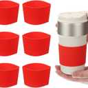 uxcell 6Pack Coffee Cup Sleeves, Reusable Silicone Heat Resistant Cup Protective Sleeve Nonslip Mug Protector Cover for Home Travel Coffee Mug Glasses Water Bottle Boots, Red