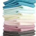 Cleanbear Waffle Wash Cloths Set of 12, Cotton Washcloths for Body and Face, 13 x 13, 6 Assorted Colors (Cream-color, Piggy Pink, Seafoam Green, Light-brown, Light-turquoise, Pale-pink)