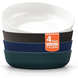 Berglander Pasta Bowls Set of 4, Salad Bowls 37oz Unbreakable Large Plastic Soup/Salad/Fruit/Serving Bowls for Home, Restaurant, Outdoor, Picnic, Camping, Serving Dishes
