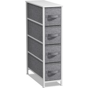 Sorbus Narrow Dresser with 4 Drawers - Vertical Slim Storage Chest of Drawers with Steel Frame, Wood Top & Easy Pull Fabric Bins for Small Spaces, Closets, Bedroom, Bathroom & Laundry (White/Gray)