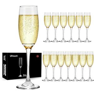 6oz Champagne Flute,Clear Champagne Glasses Set of 14,Elegant Stemmed Champagne Glasses Sparkling Glasses for Birthday,Parties,Wedding